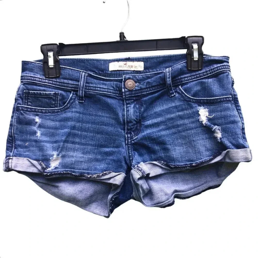 Hollister Women Girl Junior Size 5 Dark Washed Blue Denim Shorts
